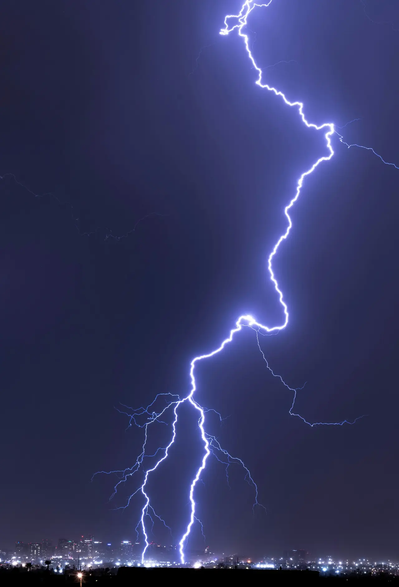 Lightning strike over Phoenix at night